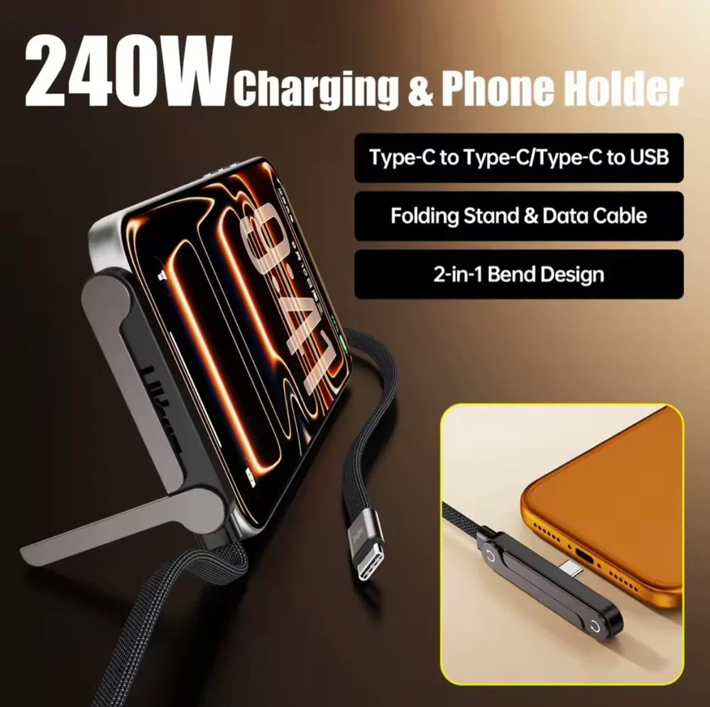 2-in-1 Charging Cable with Mobile Stand | Foldable Phone Holder Charging Cable