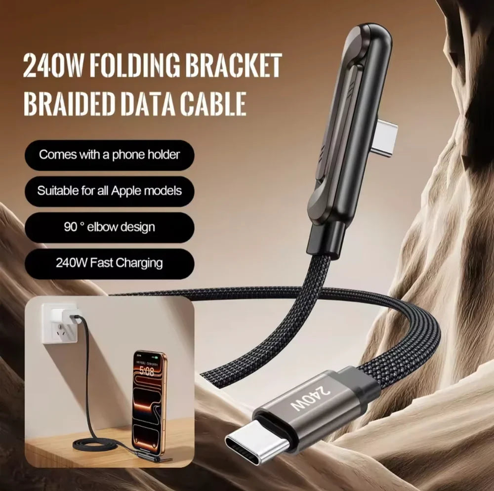 2-in-1 Charging Cable with Mobile Stand | Foldable Phone Holder Charging Cable